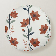 Almofada Redonda Floral Botânica Terracota e Azul
