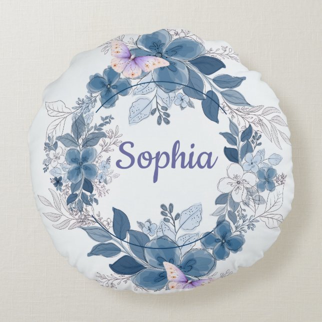 Almofada Redonda Floral Butterfly Throw Pillow (Verso)