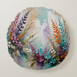 Almofada Redonda Floral colorido na Lavanda branca bege azul