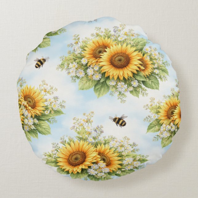 Almofada Redonda Floral de Girassol (Verso)