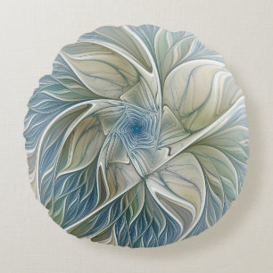 Almofada Redonda Floral Dream Pattern Abstrato Blue Khaki Fractal