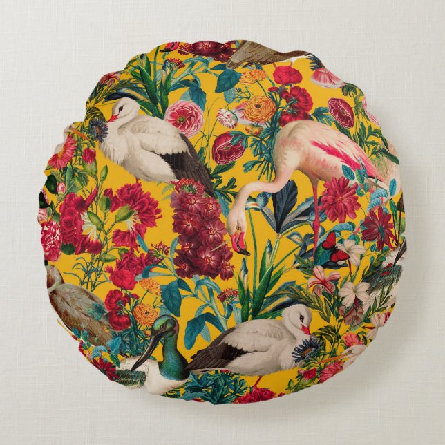 ALMOFADA REDONDA FLORAL E AVES XVIII (Frente)