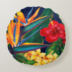 Almofada Redonda Floral havaiano do paraíso tropical