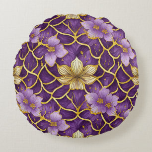 Almofada Redonda Floral Japonês Roxo Dourado