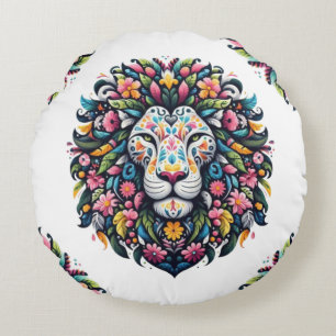 Almofada Redonda Floral Lion Silhouette