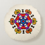 Almofada Redonda Floral Mandala Seamless Pattern<br><div class="desc">A vibrant and detailed Halloween mandala featuring iconic pumpkins and spooky skull motifs. The symmetrical floral arrangement and bold colors create a festive yet artistic look,  perfect for high-quality holiday decor.</div>