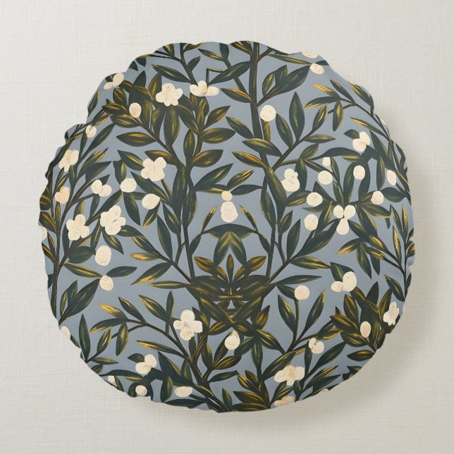 Almofada Redonda Floral pattern on  dusty blue-gray background (Frente)