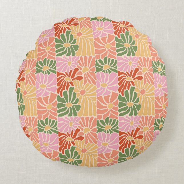 Almofada Redonda Floral Retro Groovy  (Frente)