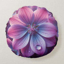 Almofada Redonda Floral Roxo e Flor Lilar Rosa