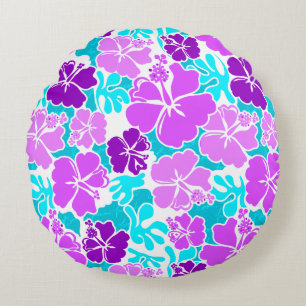 Almofada Redonda Floral tropical do hibiscus havaiano de Akahai