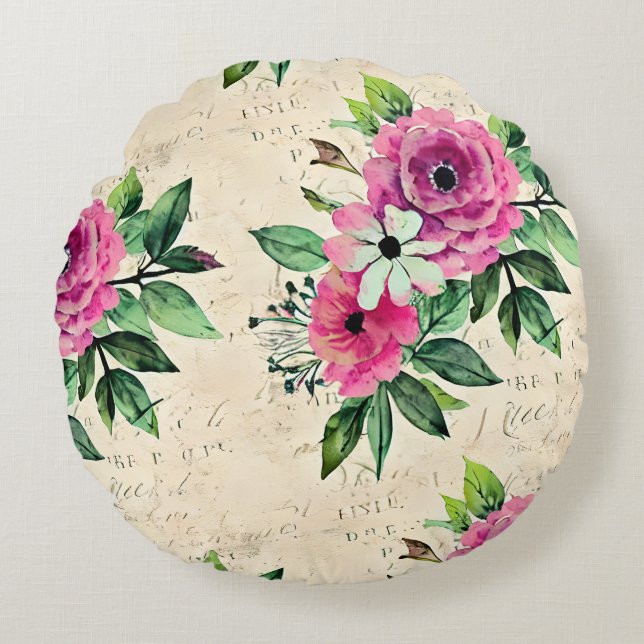 Almofada Redonda Floral Vintage Shabby Chic (Frente)