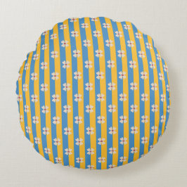 Almofada Redonda Floral Yellow and Aqua Striped Round Pillow