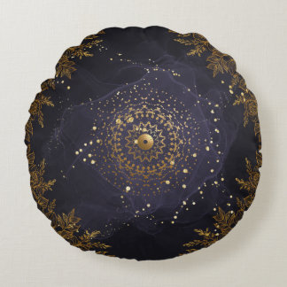 Almofada Redonda Floreal floral de Ornamentado roxo e Dourado