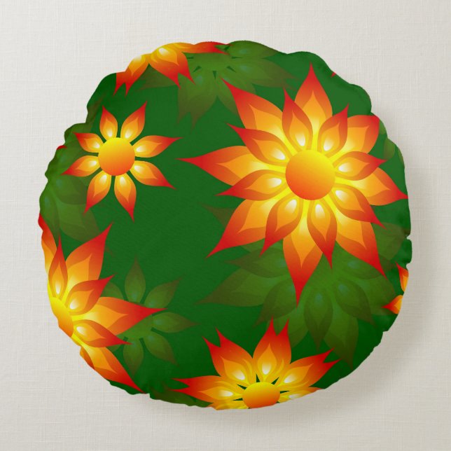 Almofada Redonda Flores Amarelas Florais com Fundo Verde-57557 (Frente)