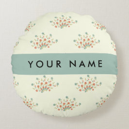 Almofada Redonda Flores Azuis e Vermelhas, Azul, Seu Nome