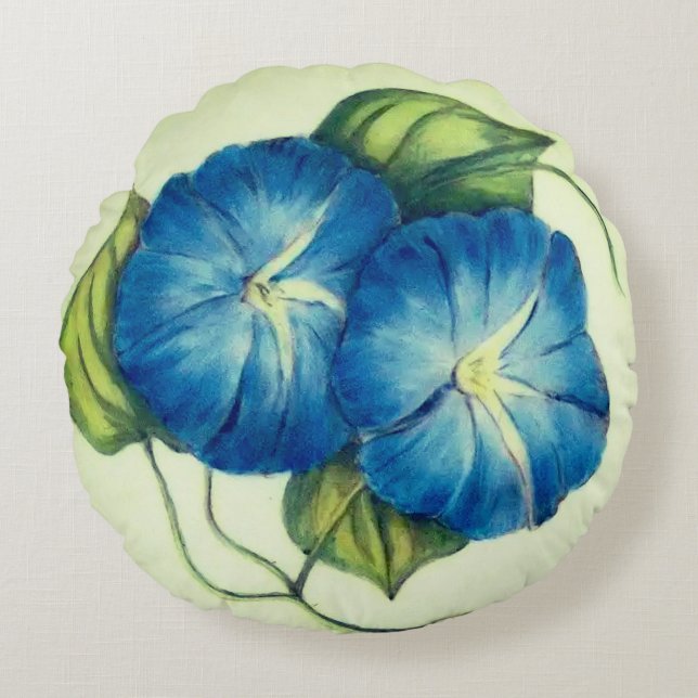 Almofada Redonda Flores Azuis Gordas (Frente)