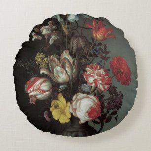 Almofada Redonda Flores Barrocas Antigas por Balthasar van der Ast