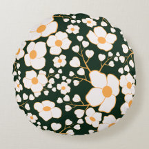 Flores Brancas Centradas em Amarelo & Fundo Verde