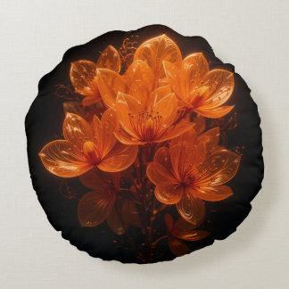 Almofada Redonda Flores brilhantes de laranja queimadas sobre fundo