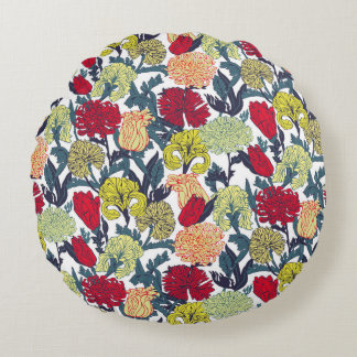 Almofada Redonda Flores colorido sem-vergonha Padrão no fundo branc