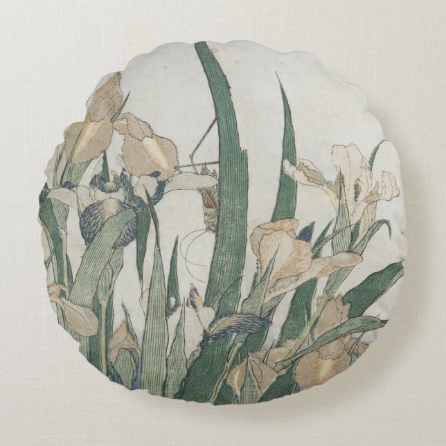 Almofada Redonda Flores da íris e gafanhoto, c.1830-31 (Frente)