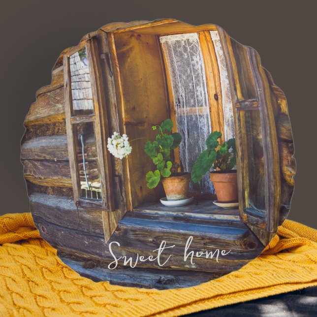 Almofada Redonda Flores de gerânio na janela (Criador carregado)