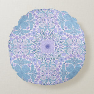 Almofada Redonda Flores de jardim retrô em azul e violeta