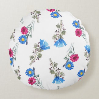 Almofada Redonda Flores de Mola Rosa Botânica Aquarela