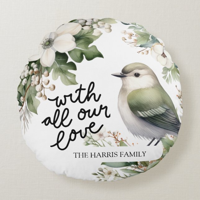 Almofada Redonda Flores de Natal Personalizadas e Travesseiro de Pá (Frente)