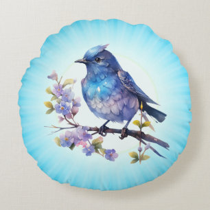 Almofada Redonda Flores de Pássaro de Fada Clipart em aquarela-7361