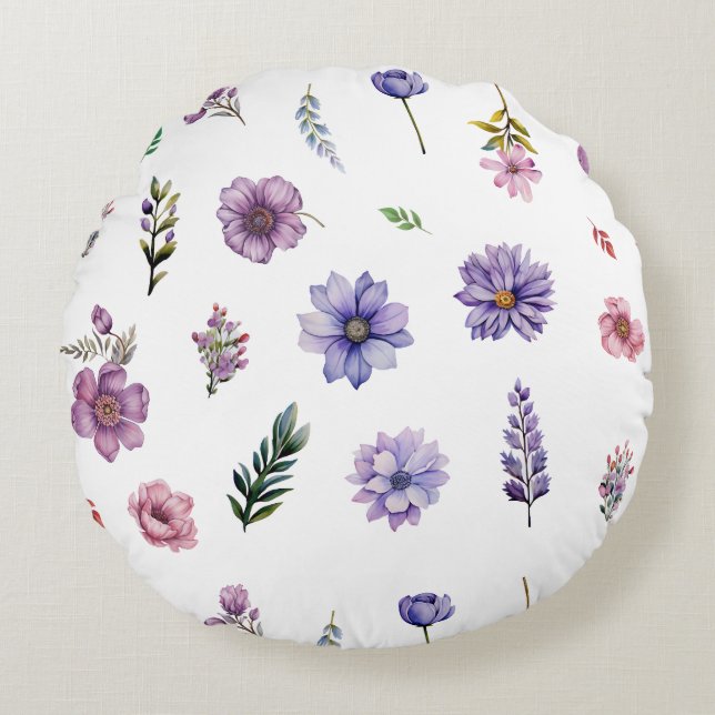 Almofada Redonda Flores de primavera, cascata de caserna (Frente)