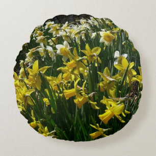 Almofada Redonda Flores de primavera de Daffodils Amarelos e Branco