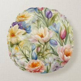 Almofada Redonda Flores de primavera sofisticadas e refinadas. Pint