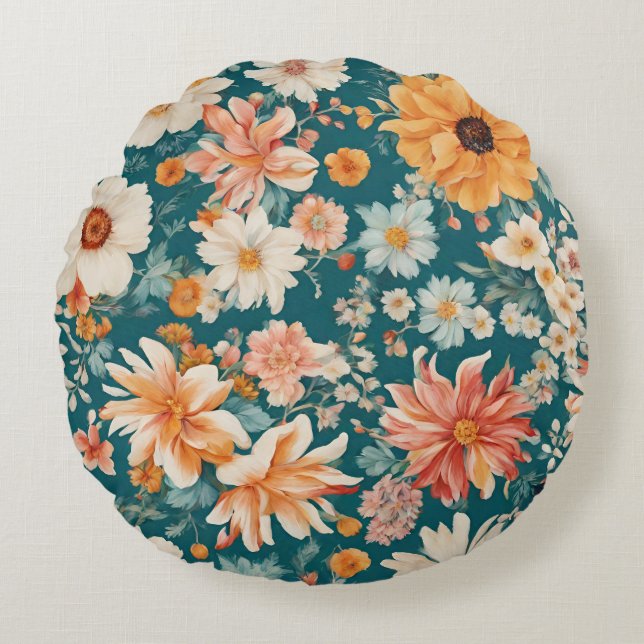 Almofada Redonda Flores Delicadas Incríveis (Frente)