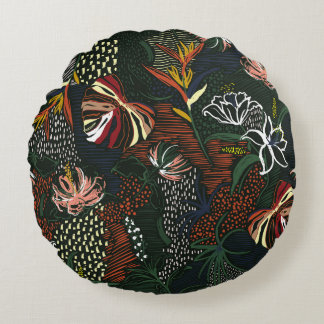Almofada Redonda Flores desenhadas à mão, floresta tropical de palm