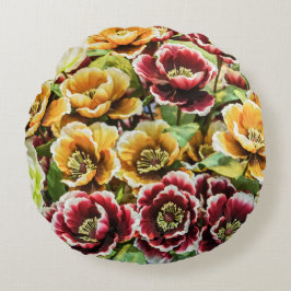Almofada Redonda Flores Douradas Borgonha - Decoração Floral Vibran