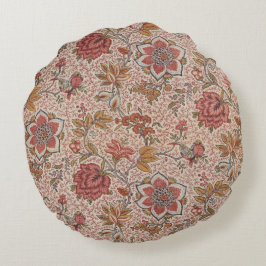 Almofada Redonda Flores e Aves num Padrão Floral de Rastuto Pontilh