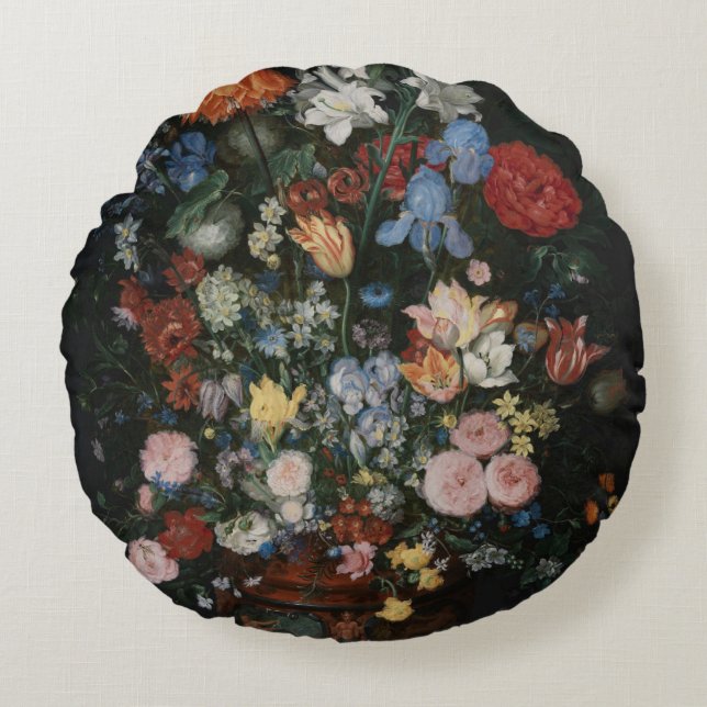 Almofada Redonda Flores em um Vase - Jan Brueghel (Frente)