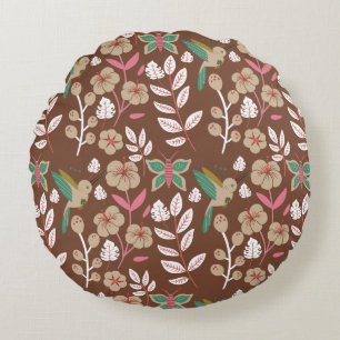 Almofada Redonda Flores, flores, folhas, borboletas, sem costura,