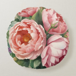 Almofada Redonda Flores Grandes Rosa Antigo