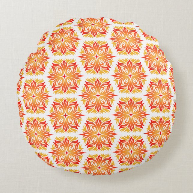 Almofada Redonda Flores Laranja, Padrão De Flores, Padrão Floral (Frente)
