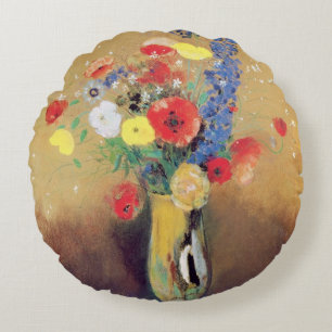 Almofada Redonda Flores selvagens em um vaso Longo-necked, c.1912