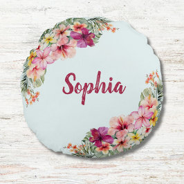 Almofada Redonda Flores Tropicais De Rosa Monogramadas Botânica Flo