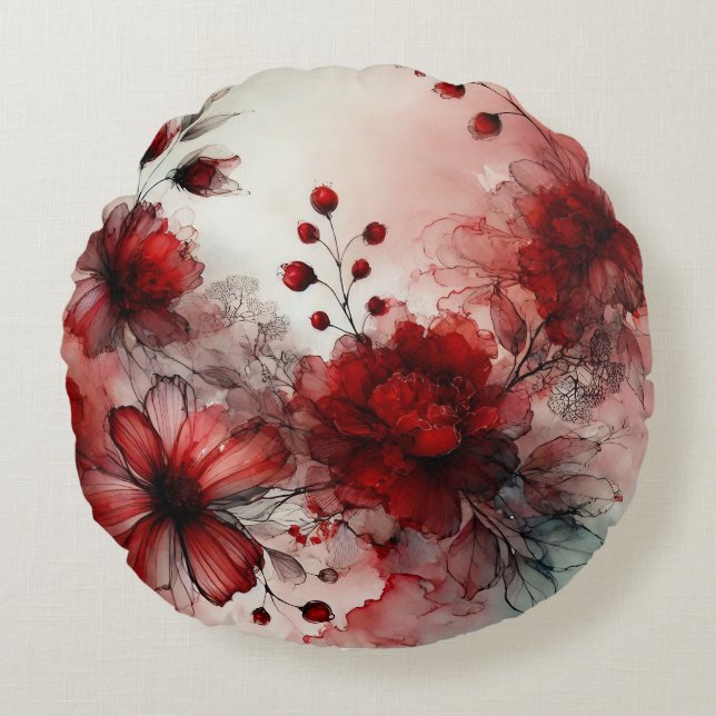 Almofada Redonda Flores Vermelhas Elegantes: Um design Abstrato Ser (Frente)