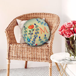 Almofada Redonda Flores Vintage Tulipas De Carnação Monograma