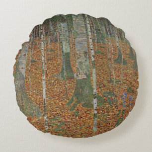 Almofada Redonda Floresta de Nascimento por Gustav Klimt, Vintage A