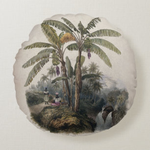 Almofada Redonda Floresta Tropical Antiquada de Banana Vintage Bo