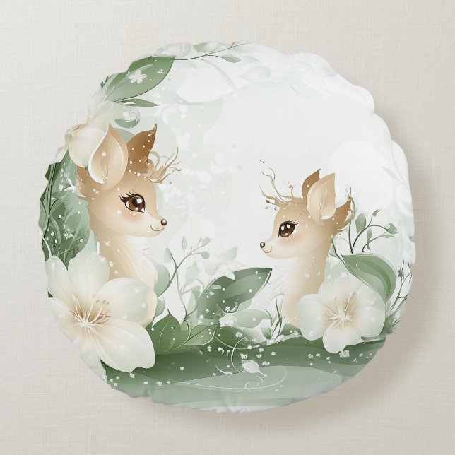 Almofada Redonda Florestas Encantadas Voam em Haven Floral (Frente)