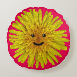 Almofada Redonda Florista amarelo de sorriso do dente-de-leão em