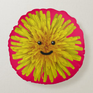 Almofada Redonda Florista amarelo de sorriso do dente-de-leão em